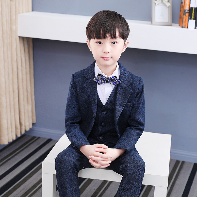 three pieces children suits navy boys formal boy wear plaid stage models handsome british fashion style boy coatpantvest
