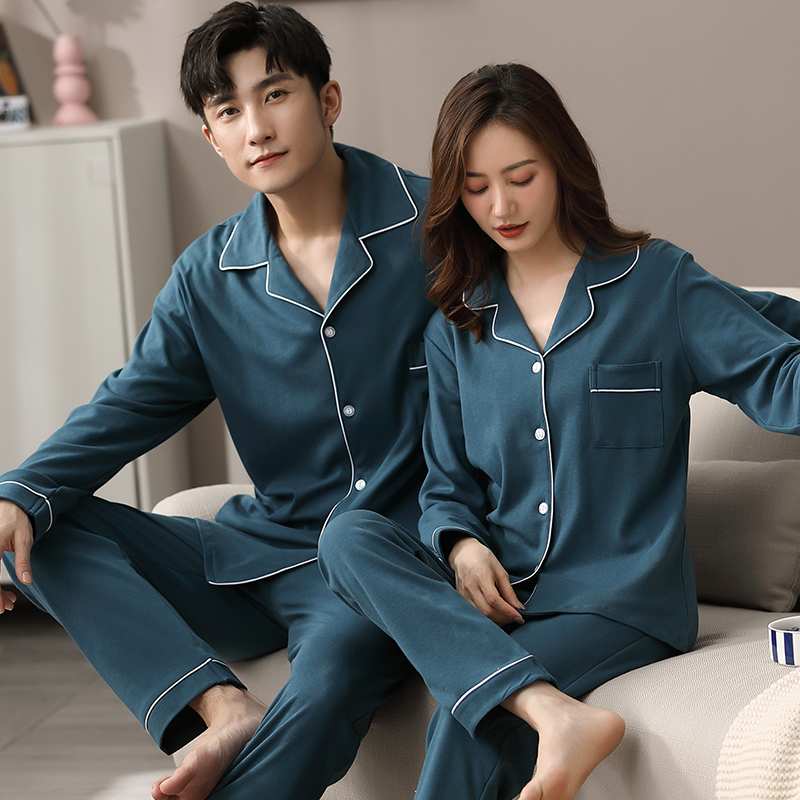 Winter 100% Cotton Couple Pajamas For Men and Women Full Sleeves Sleepwears Pyjama Femme Pj Set Couple Pijamas Para Parejas 201109