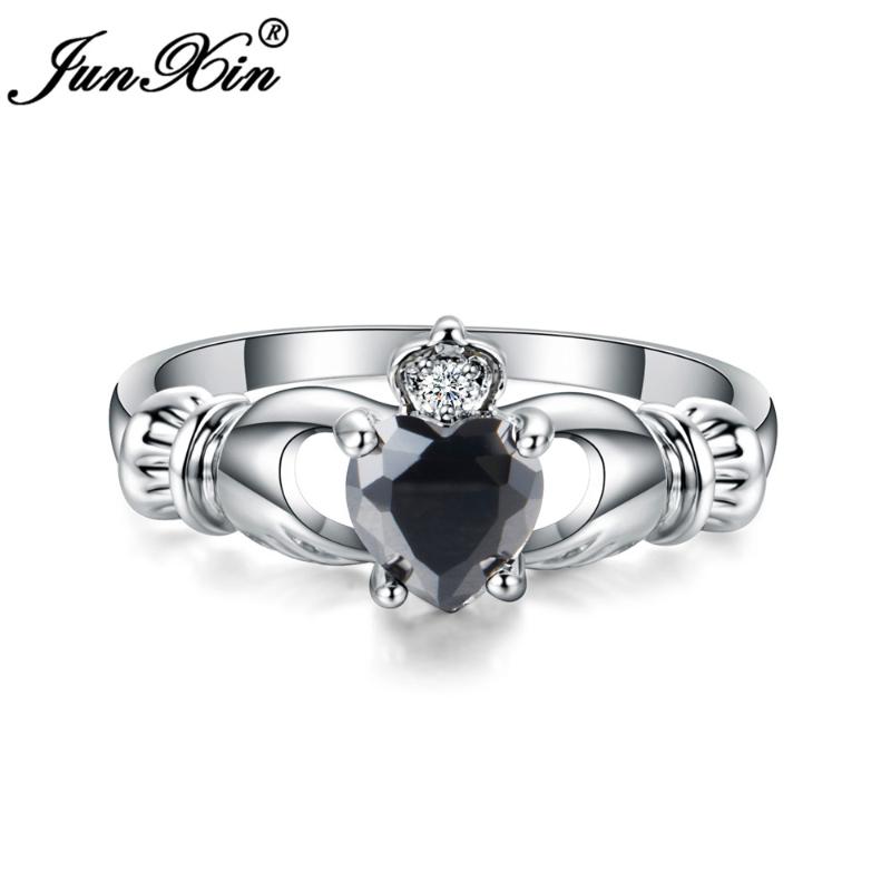 Wedding Rings JUNXIN Luxury Female Heart Ring Claddagh White Gold Filled Jewelry Fashion For Women Birth Stone Gifts1