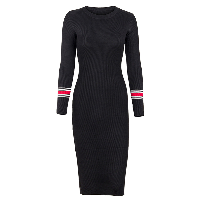 Neophil Womens Winter Knitted Dresses Sheath O Neck Long Sleeve Bodycon Black Basic Sexy Knee Length Dresses Vestidos D2986 201110