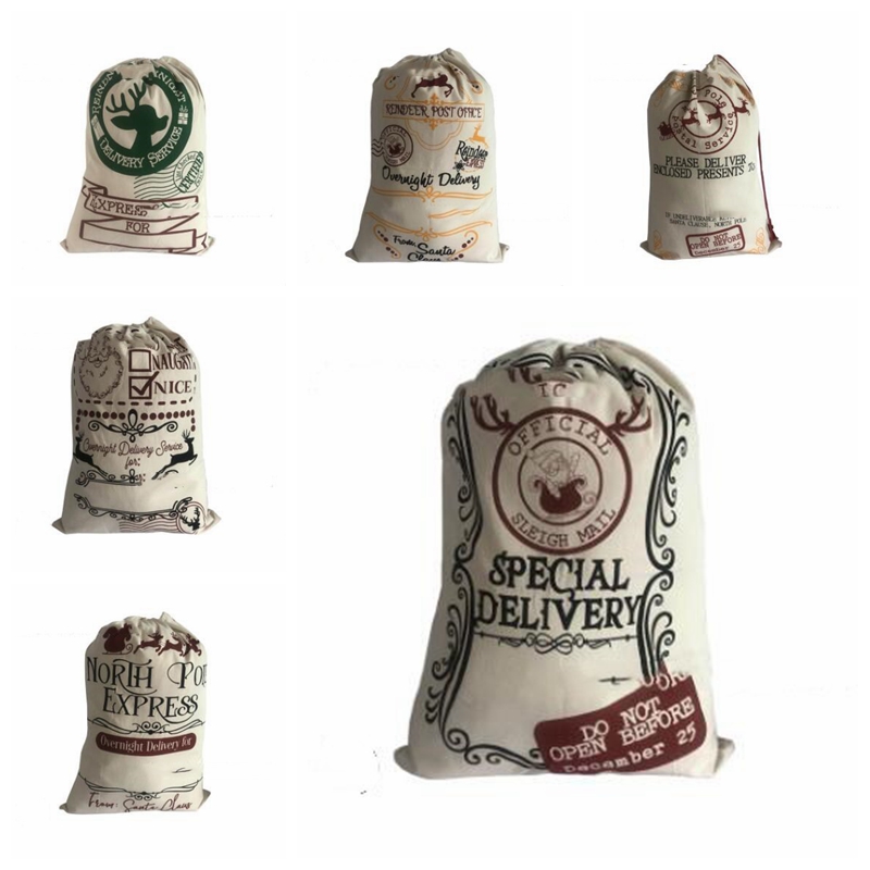 Gifts Santa Sacks Drawstring Bags Canvas Candy Gift Sack Handbags Reindeers Storage Bag Christmas Decorations B7624 Free shipping