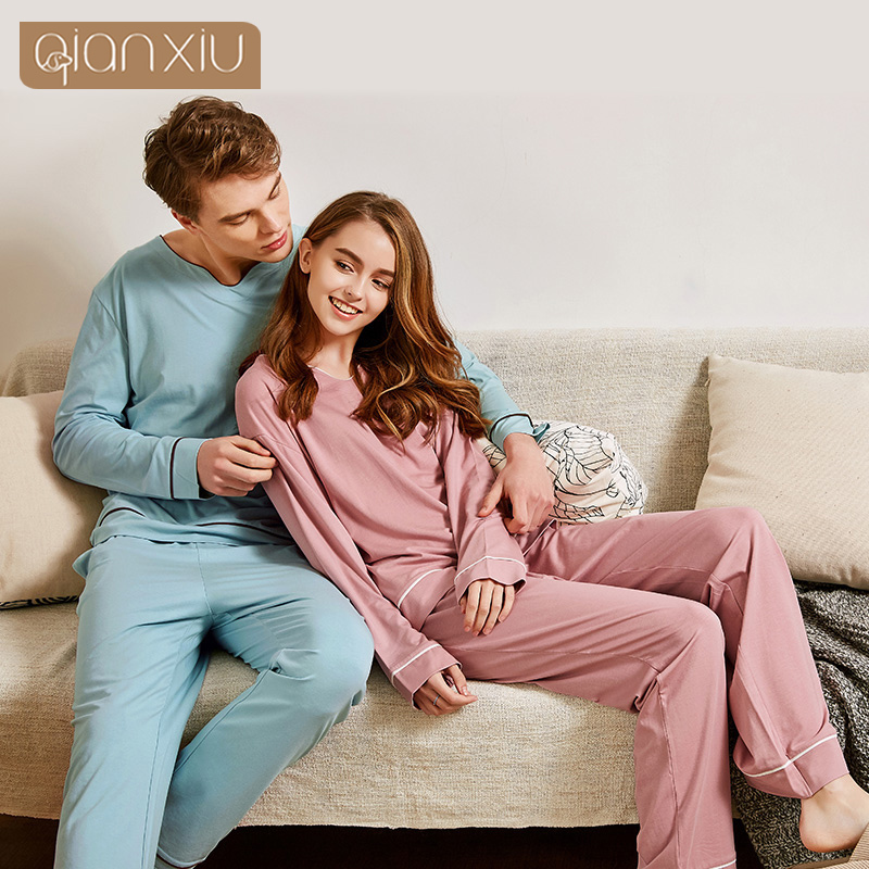 Spring Men Casual Pajama sets Male Bamboo Cotton Sleepwear suit Couples Long Sleeve t shirt & Pants Plus size Home pijamas 201109