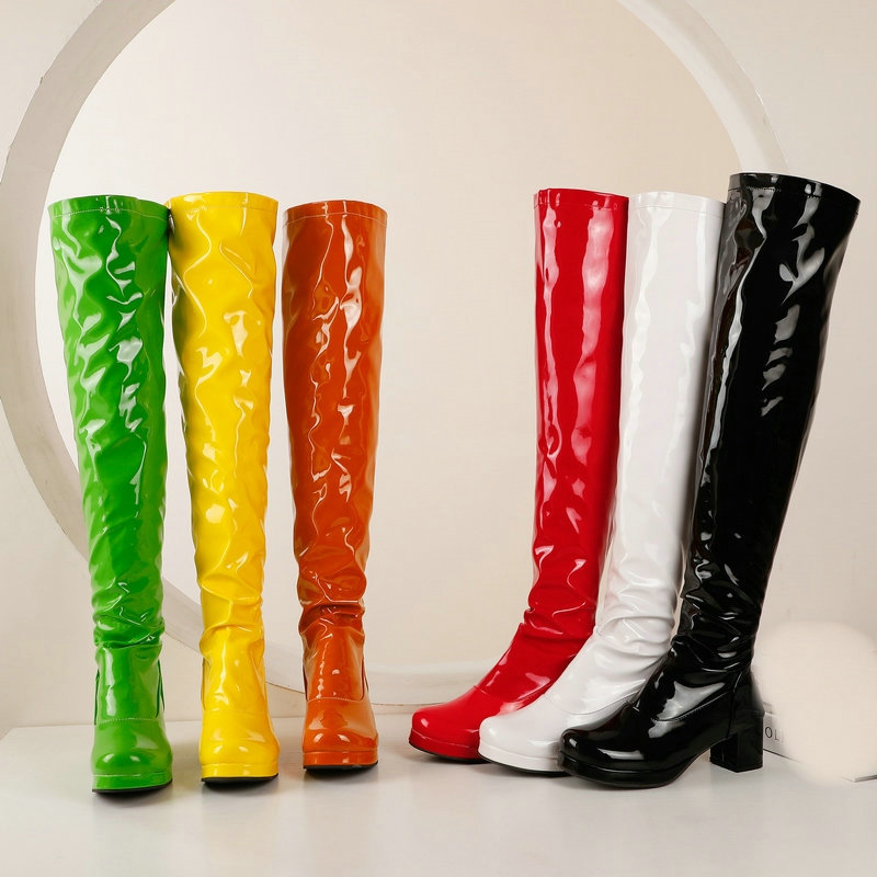 Winter Women's Shoes Fashion Patent Leather Over the Knee Boots Autumn Ladies Boots Square High Heel Zipper Platform, Black 
Winter Women's Shoes Fashion Patent Leather Over the Knee Boots Autumn Ladies Boots Square High Heel Zipper Platform, Black