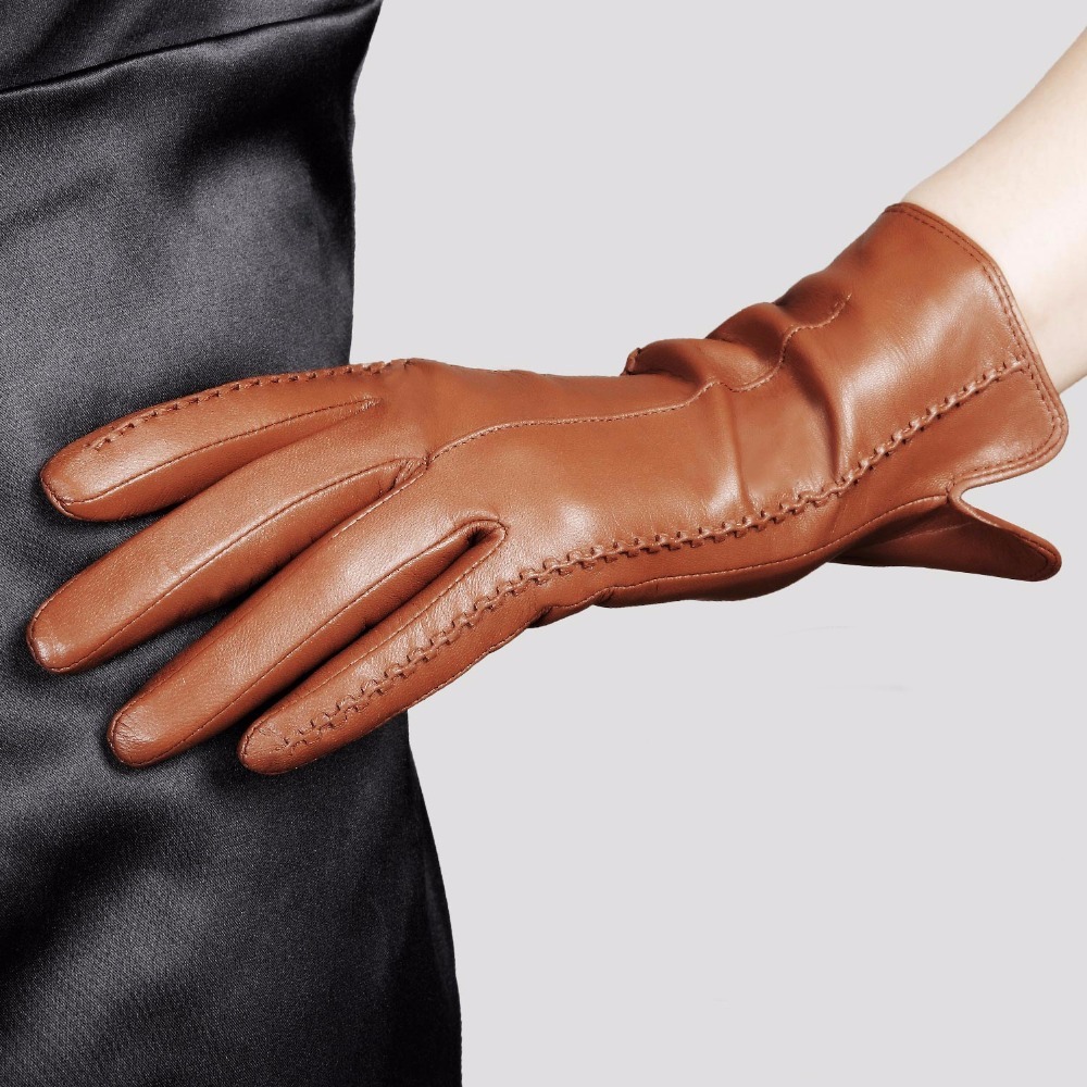 Elegant Women Genuine Leather Gloves Thin Silk Lining Goatskin Driving Gloves Hot Trend Female Glove L085NN 201021