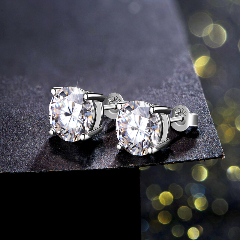 ATTAGEMS 2 Carat 8.0mm D Color Stud Earrings For Women Top Quality 100% 925 Sterling Silver Sparkling Wedding Jewelry 220210