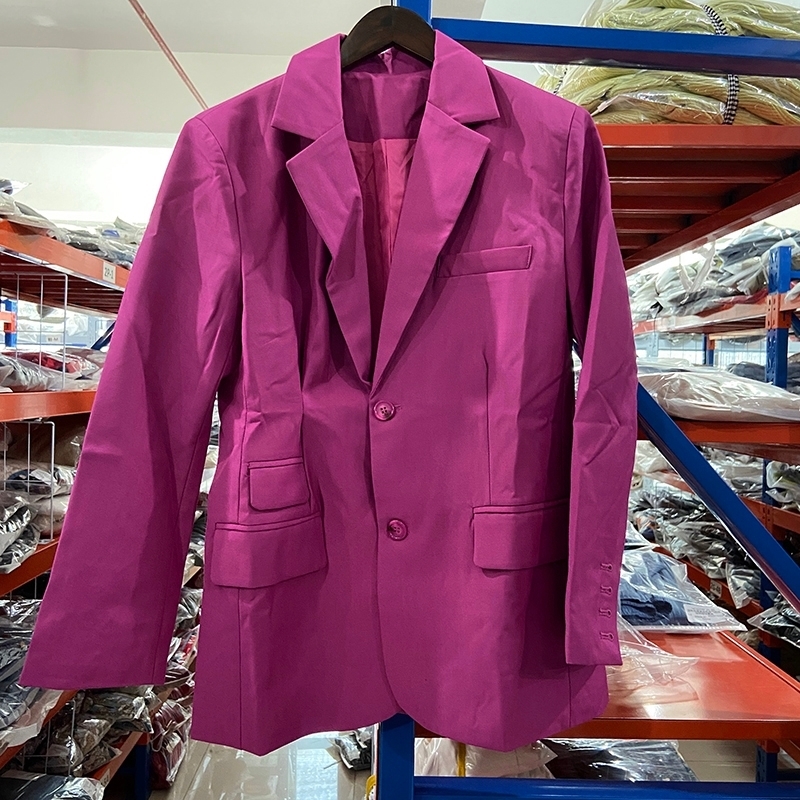 DEAT Women Rose Red Pleated Split Temperament Blazer New Lapel Long Sleeve Loose Fit Jacket Fashion Spring Autumn 1S5570 201114