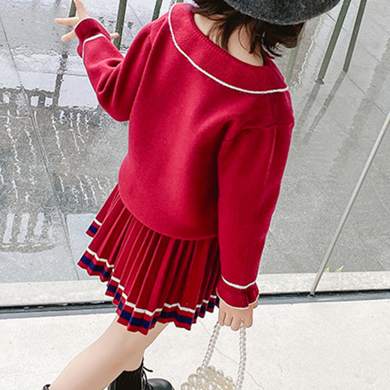 Humor Bear Girls Clothes Suit Autumn Winter New Doll Collar Girls Sweater+Pleated Skirt Sets Baby Kids Children Clothes For GirlX1019