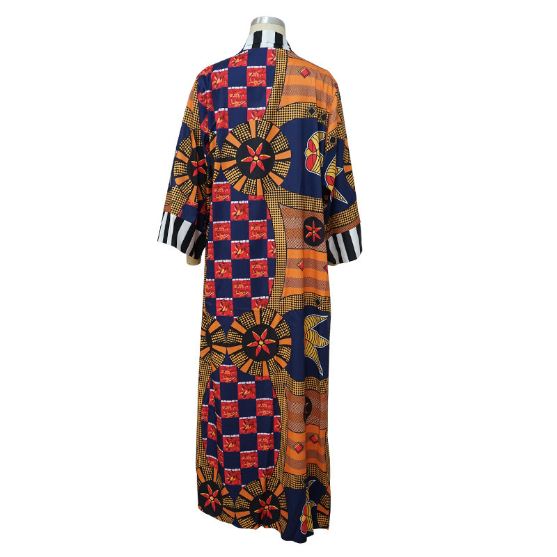 Women Long Trench Coat Fashion African Style Streetwear Oversized Cardigan Spring Fall Clothing Vintage Floral Print Outwear 201211