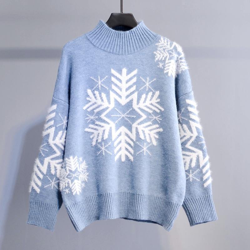 Autumn and winter new half high-neck pullover sweater women loose lazy wind Christmas snowflake all-match bottoming ladies, Blue
Autumn and winter new half high-neck pullover sweater women loose lazy wind Christmas snowflake all-match bottoming ladies, Blue