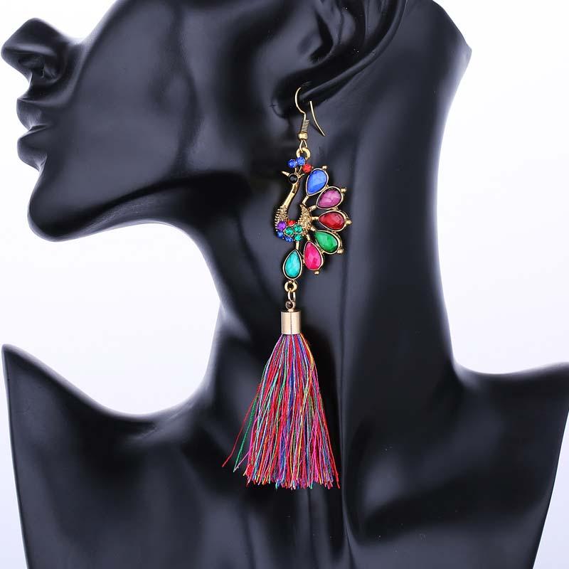 Long Tassel Dangle Peacock Earrings Gold Color Metal Colorful Crystal Trendy Women Fashion Statement Drop Earrings
Long Tassel Dangle Peacock Earrings Gold Color Metal Colorful Crystal Trendy Women Fashion Statement Drop Earrings