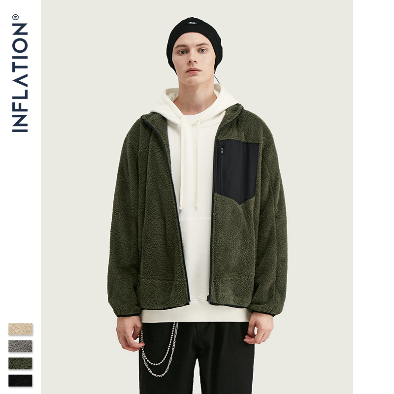 INFLATION Men Berber Fleece Winter Jacket Coat High Street Loose Fit Poler Fleece Men Coat High Collar Men Jacket 9744W 201127