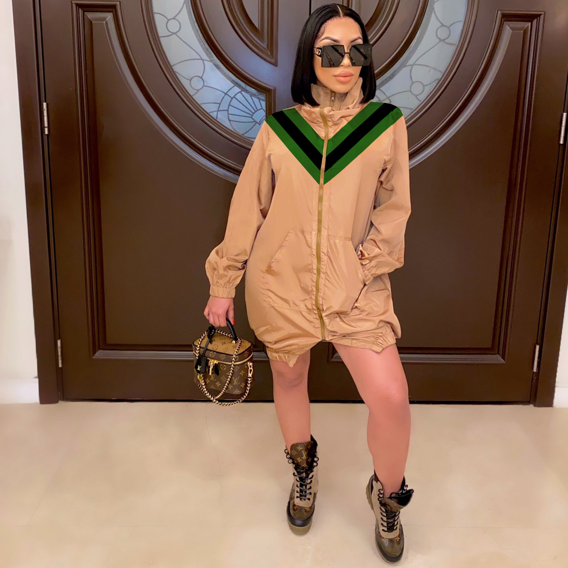 Patchwork High Collar Womens Outerwear Spring Autumn Loose Casual Women Designer Trench Coats Hot Sell Clothing, Tan;black
Patchwork High Collar Womens Outerwear Spring Autumn Loose Casual Women Designer Trench Coats Hot Sell Clothing, Tan;black