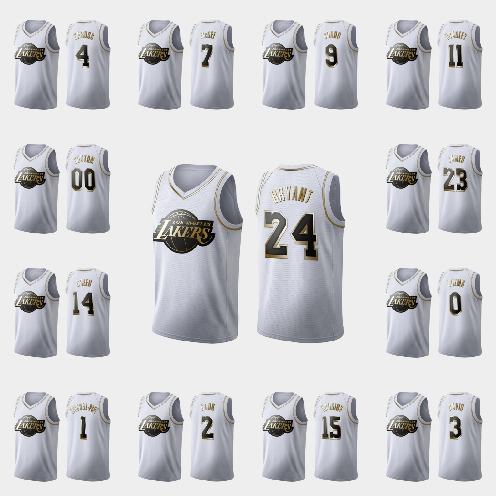 Los Angeles Lakers Kobe Bryant LeBron James Alex Caruso Kyle Kuzma Anthony Davis NBA White Custom Golden Edition Jersey, Black
Los Angeles Lakers Kobe Bryant LeBron James Alex Caruso Kyle Kuzma Anthony Davis NBA White Custom Golden Edition Jersey, Black