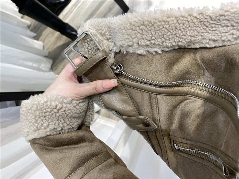 new women's wear thick warm winter retro suede lambs wool motorcycle jacket belt leisure loose man-made leather jackets 201106