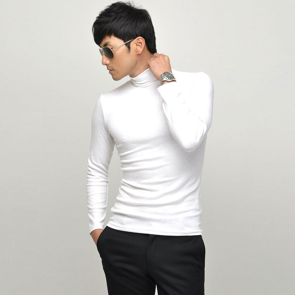 Fall New Casual Men's Long Sleeves Man Cotton Turtleneck T-Shirts Slim Fit Stylish Dress T Shirts Big size tshirt S-XXXL 201202