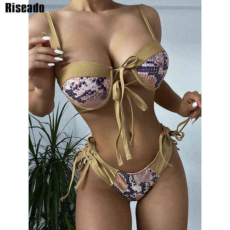 Riseado Push Up Bikini Patchwork Women's Swimsuit Knotted Swimwear Women Bathing Suits Snakel Print Sexy Biquini Beach Wear, Brown
Riseado Push Up Bikini Patchwork Women's Swimsuit Knotted Swimwear Women Bathing Suits Snakel Print Sexy Biquini Beach Wear, Brown