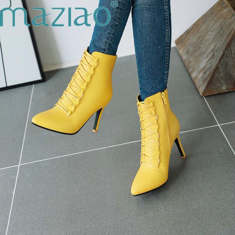 Women Boots Ankle Boots Women Pointed Toe Winter High Heels Short Cross-tied Ladies Shoes Zip yellow White Shoes MAZIAO
Women Boots Ankle Boots Women Pointed Toe Winter High Heels Short Cross-tied Ladies Shoes Zip yellow White Shoes MAZIAO
