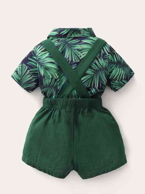 Baby Tropical Print Bow Front Shirt & Suspender Shorts SHE