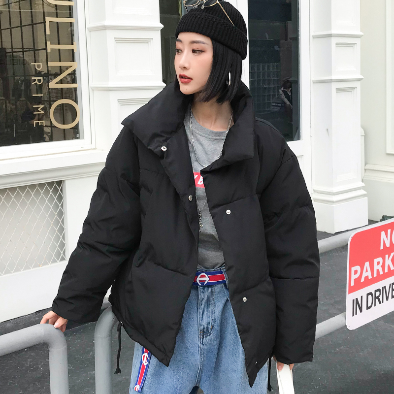 Korean Style Women's Winter Jacket Oversized Solid Female Cold Coat Loose Stand Collar Cotton Padded Thick Warm Parkas Woman 200928