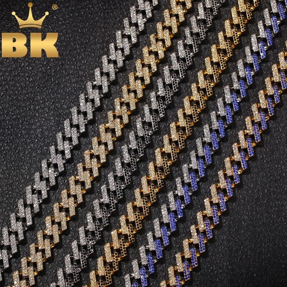THE BLING KING Fashion Iced Prong Cuban Link Chains Necklaces 15mm Mutil-Colored Blue/Black Rhinestones Hiphop Jewelry Mens T200113