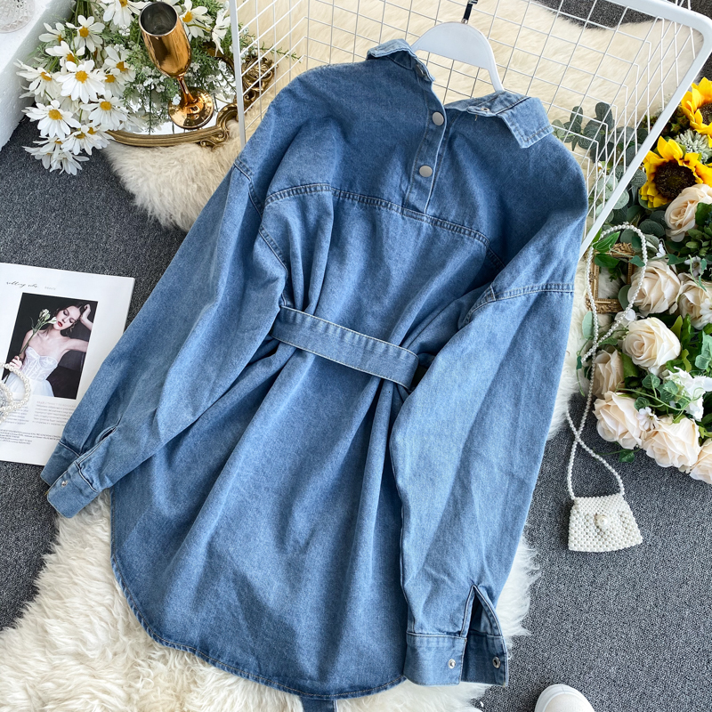 2021 Spring Summer Women Denim Girly Dress Pocket with Thin Waistband Only Ladys Breasted Vintage Dresses Ph7c, Black.
2021 Spring Summer Women Denim Girly Dress Pocket with Thin Waistband Only Ladys Breasted Vintage Dresses Ph7c, Black.