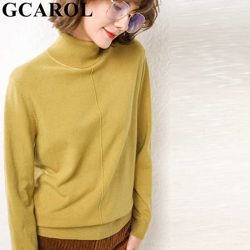 GCAROL Women Turtleneck Slim Sweater 30% Wool Candy Warm Elegant Jumper Stretch Cashmere OL Base Knit Pullover Plus Size 2XL 201130