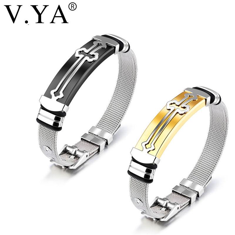 V.YA Punk Cross Bracelet For Men Length 16.5-21CM Mesh Strap Band Stainless Steel Black/ Gold Color Male Wrap Bracelets DropShip
V.YA Punk Cross Bracelet For Men Length 16.5-21CM Mesh Strap Band Stainless Steel Black/ Gold Color Male Wrap Bracelets DropShip