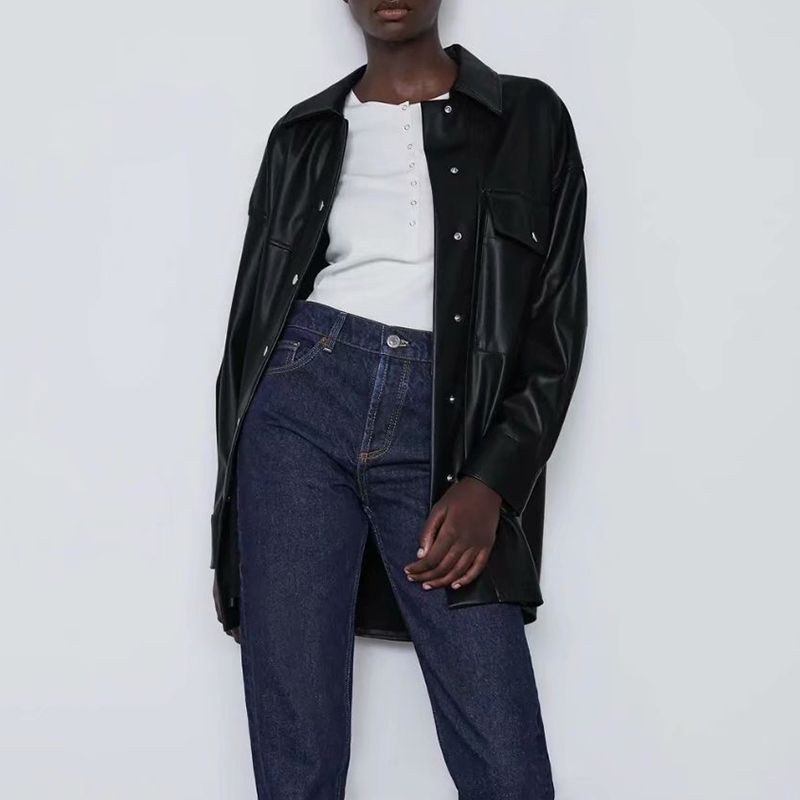PU Women Leather Jacket Spring Autumn Thin Shirt Coat Fashion Streetwear Black Female Jacket Esthetic Gothic Vintage Outfit 201226