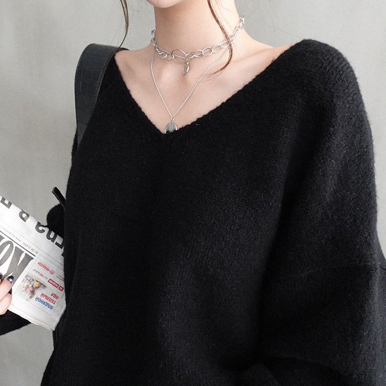 Colorfaith Autumn Winter Women's pullover Oversize Sweaters V-Neck Long Sleeve Minimalist Korean Knitted Pink Tops SW8108 201030wtt