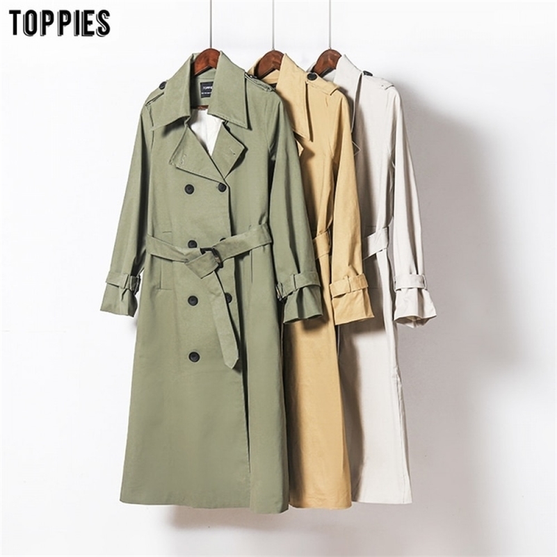 Toppies Autumn Long Coat Women Double Breasted Slim Trench Coat Korean Outwear 201211