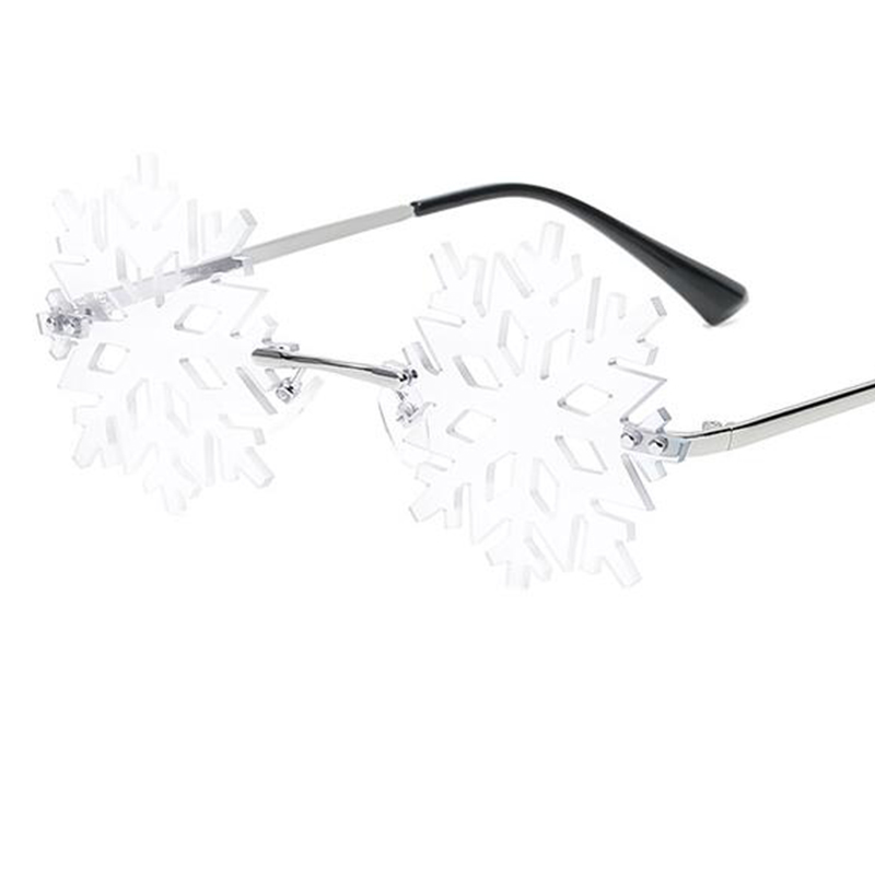 Fashion Christmas Snowflake Sunglasses Women Men Framless Green Mirror Shades Clear Lens Festival Glasses Gafas UV400