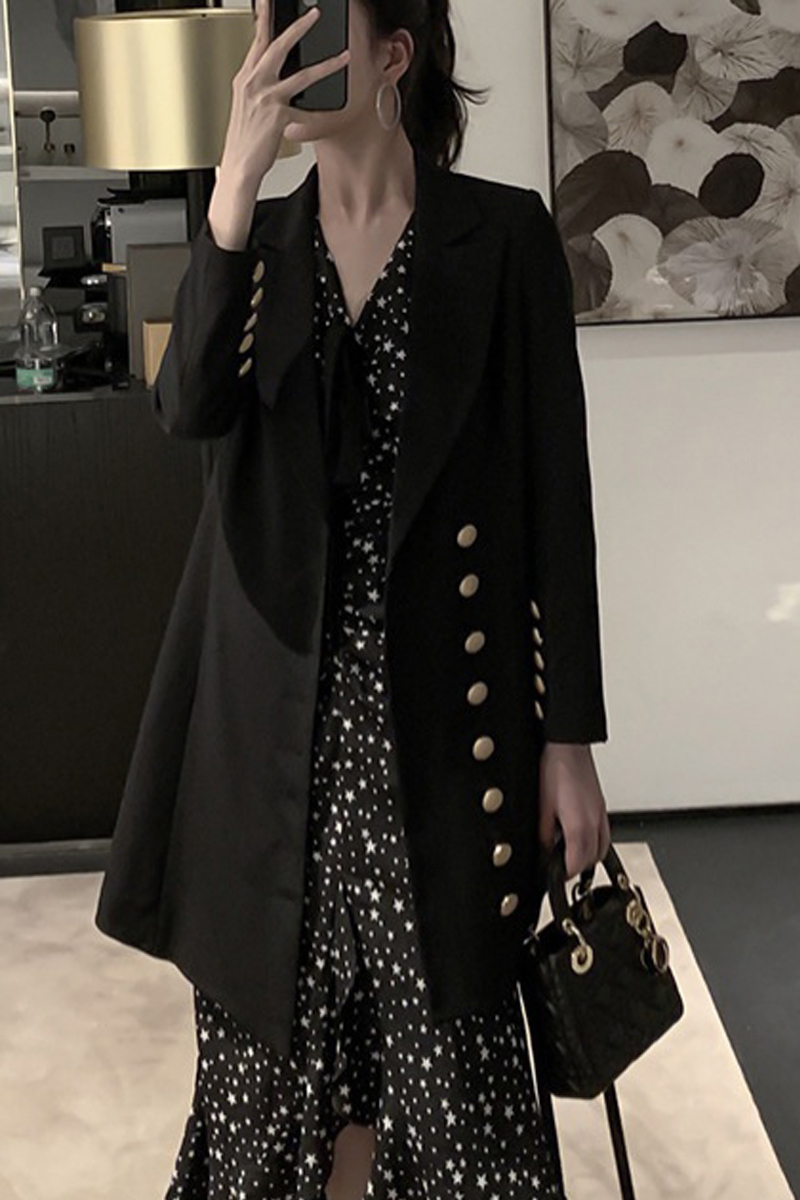 EWQ Autumn Long Sleeve Simple Fashion Trend Ladies Suit Sweet Women Black Jacket Loose Office Lady Coat 201114
