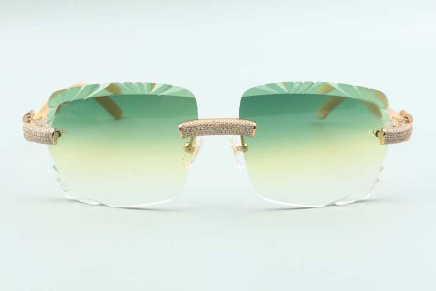 2021 cutting lens micro-paved dias sunglasses 3524020, natural white buffalo horns temples glasses, size: 58-18-140mm
