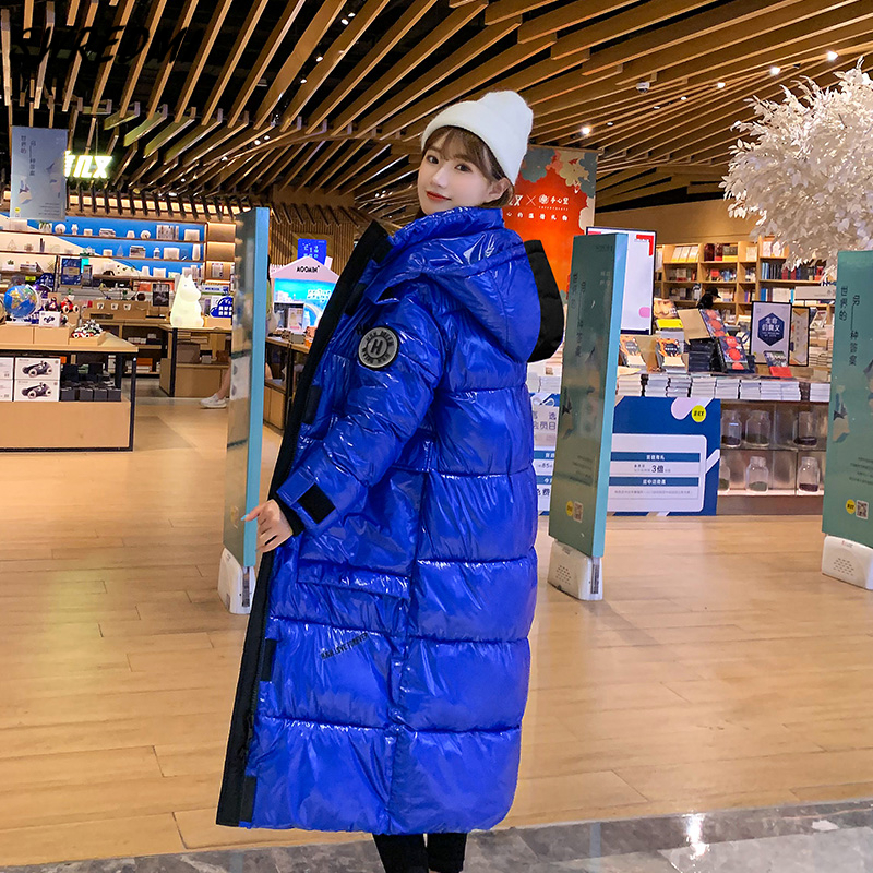 Glossy Winter Jackets Women Hooded Waterproof Female Jacket Fashion Winter Coat Long Reflective Jacket Warm Parkas SWREDMI 201126