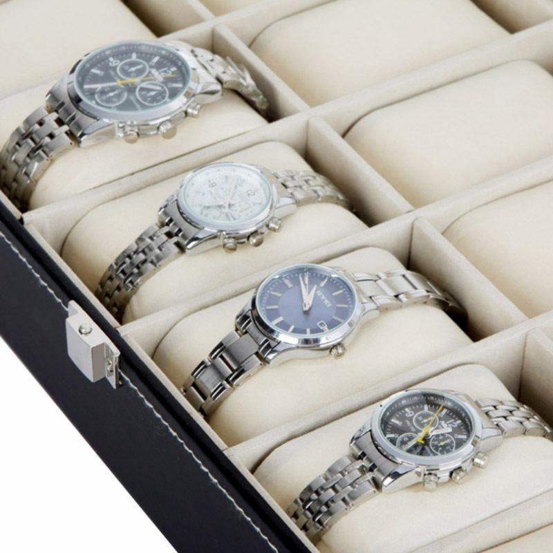 12 Slots Grid PU Leather Watch Display Box Jewelry Storage Organizer Case locked Watch Display Box269c