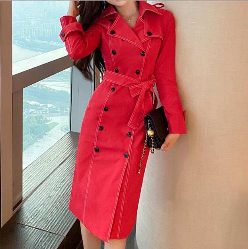 2020 Autumn Office Lady Notched Collar Slim High Waist Dress Korean double-breasted belt waist Party Dress s141, Red
2020 Autumn Office Lady Notched Collar Slim High Waist Dress Korean double-breasted belt waist Party Dress s141, Red