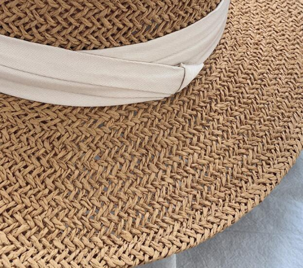 Ladies Handmade Natural Straw Hat Summer Beach Hat for Women Men Panama Cap Fashion Concave Flat Protetion Visor Sun Boat Hats 220311