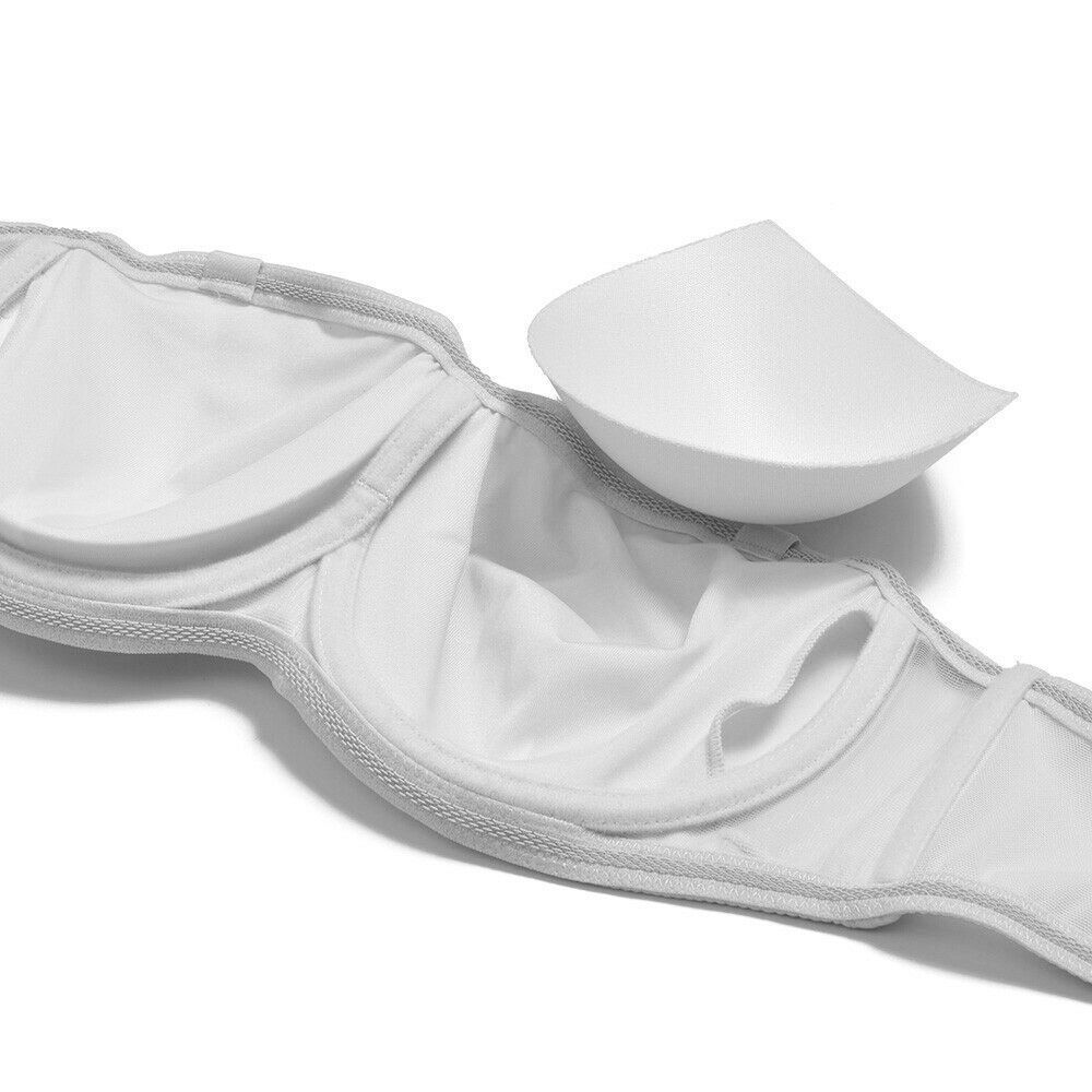 New White Soft Strapless Bras Adjusted Silicone Strength Quality Bra Padded Bone A B C D DD DDD E F G 32 34 36 38 40 42 44 46 48 201202