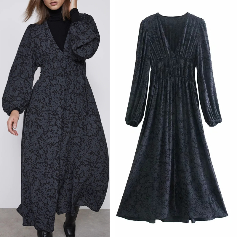 2021 New Black Printed Women Long Puff Sleeve Vintage Midi Dress Woman Hem Front Vent Ruched Casual Dresses 9c3m
2021 New Black Printed Women Long Puff Sleeve Vintage Midi Dress Woman Hem Front Vent Ruched Casual Dresses 9c3m