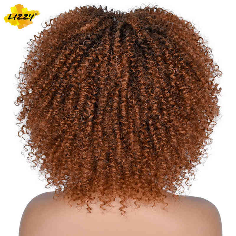 Hairpiece Short Hair Afro Kinky Curly Wigs with Bangs for Black Women African Synthetic Ombre Glueless Cosplay Heat Resistant Lizzy 0121