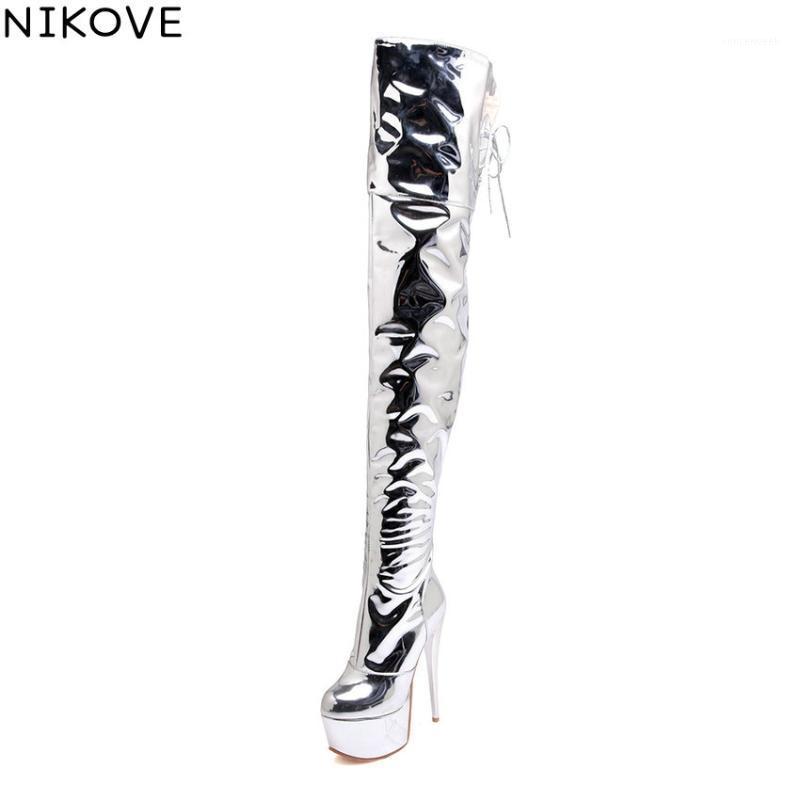 NIKOVE 2020 Women Boots Over The Knee Boots Patent Leather Pointed Toe Winter Shoes Thin High Heels Platform 5.5 cm Shoes 34-431, Silver
NIKOVE 2020 Women Boots Over The Knee Boots Patent Leather Pointed Toe Winter Shoes Thin High Heels Platform 5.5 cm Shoes 34-431, Silver