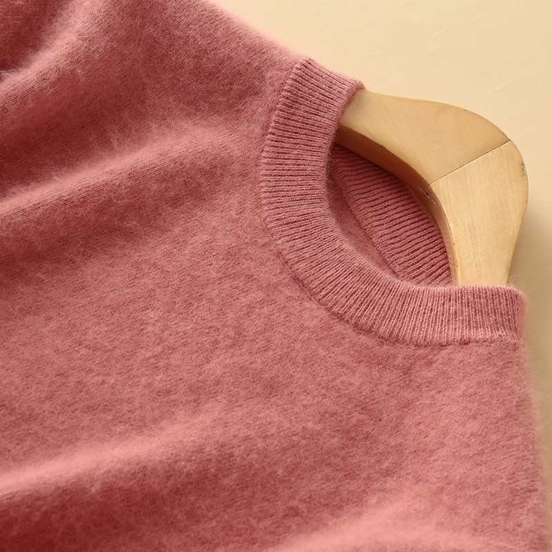 Fall Winter Clothes Women 100% Mink Cashmere Pullover Sweater Pink Knitwear Woman Long Sleeve O-neck Oversized Jumper Wool 201130