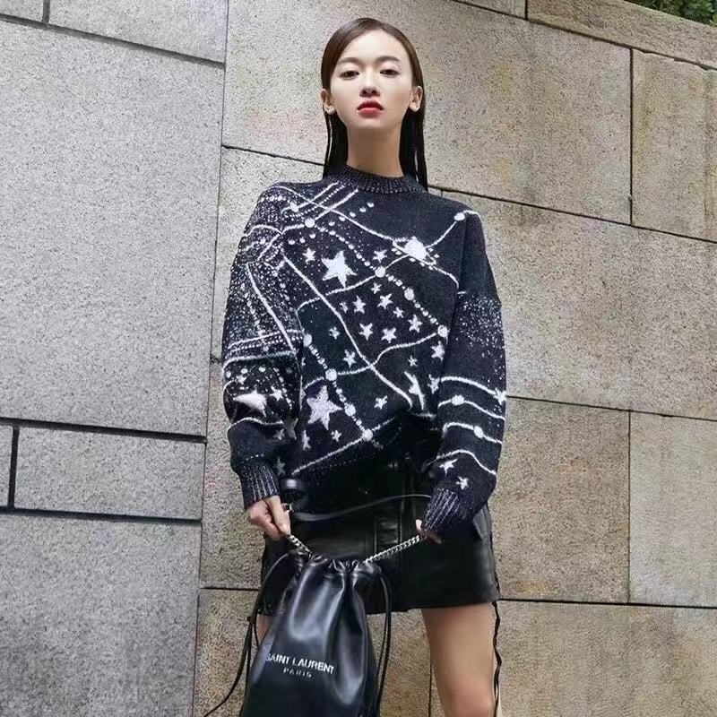 Fashion Starry Sky Half Turtleneck Womens Winter Sweaters Loose Knitted Fall Pullover Sweater Women Christmas Women Sweater 201201