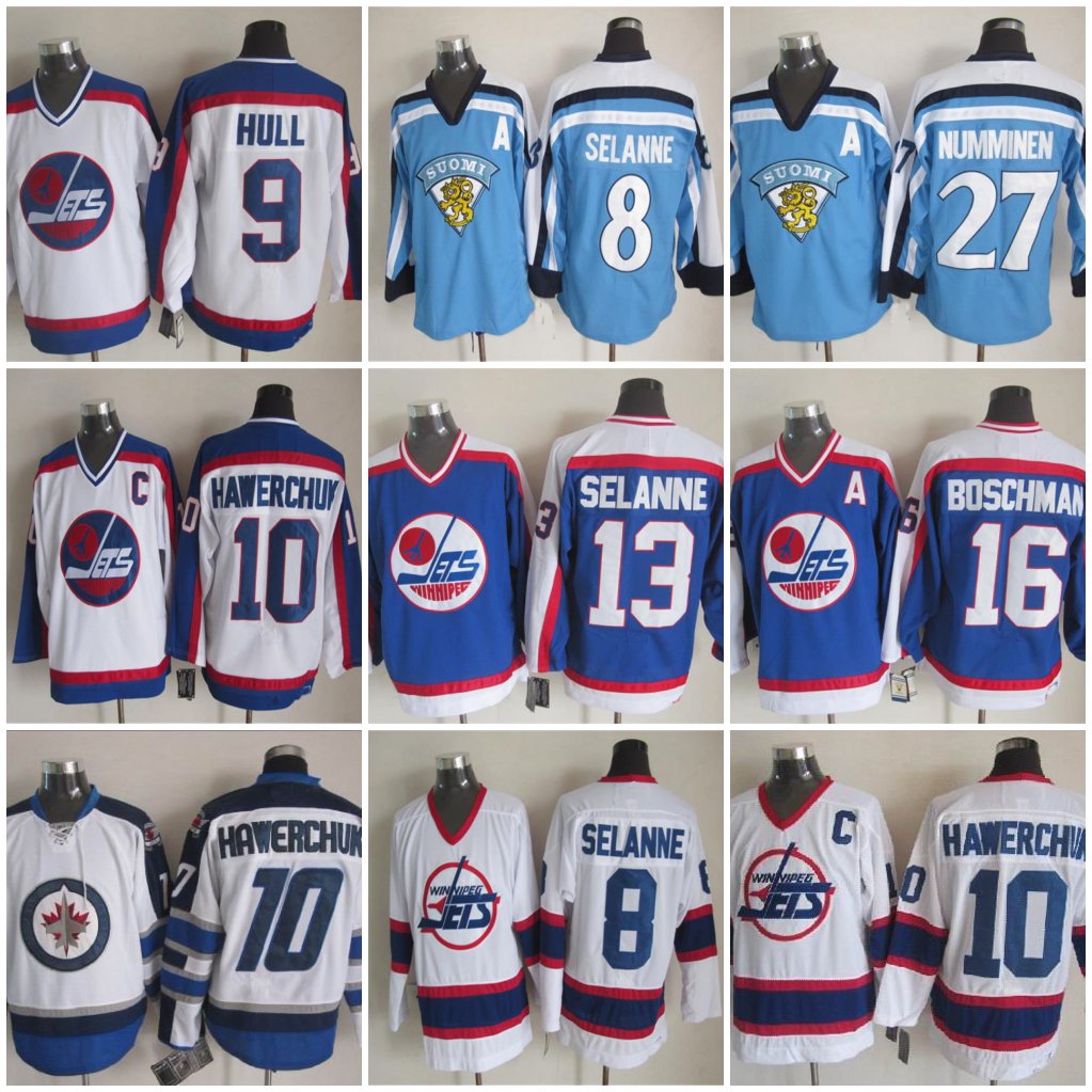 Winnipeg Jets Jersey 8 Teemu Selanne 9 Bobby Hull 10 Dale Hawerchuk 13 Teemu Selanne 16 Laurie Boschman 27 Teppo Numminen Hockey Jerseys, As
Winnipeg Jets Jersey 8 Teemu Selanne 9 Bobby Hull 10 Dale Hawerchuk 13 Teemu Selanne 16 Laurie Boschman 27 Teppo Numminen Hockey Jerseys, As