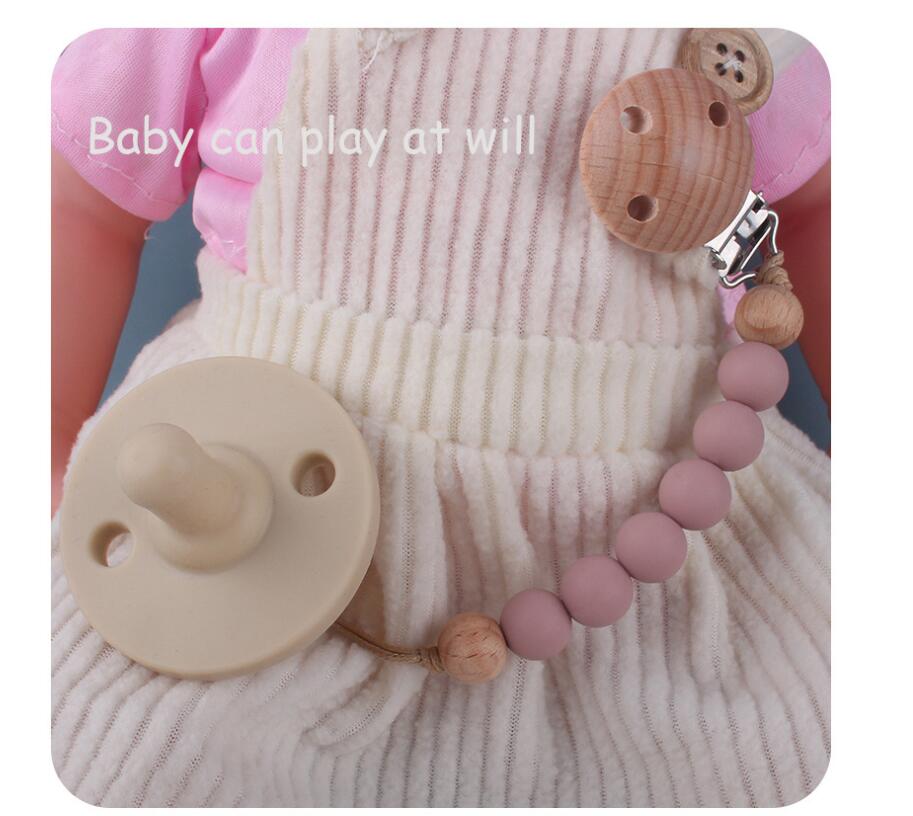 INS baby Safty Wooden Silicon Soothers & Teethers Beads Ball Design Health Care Teething Pacifier Anti-drop Chain Infant Suitable For 0-3Months