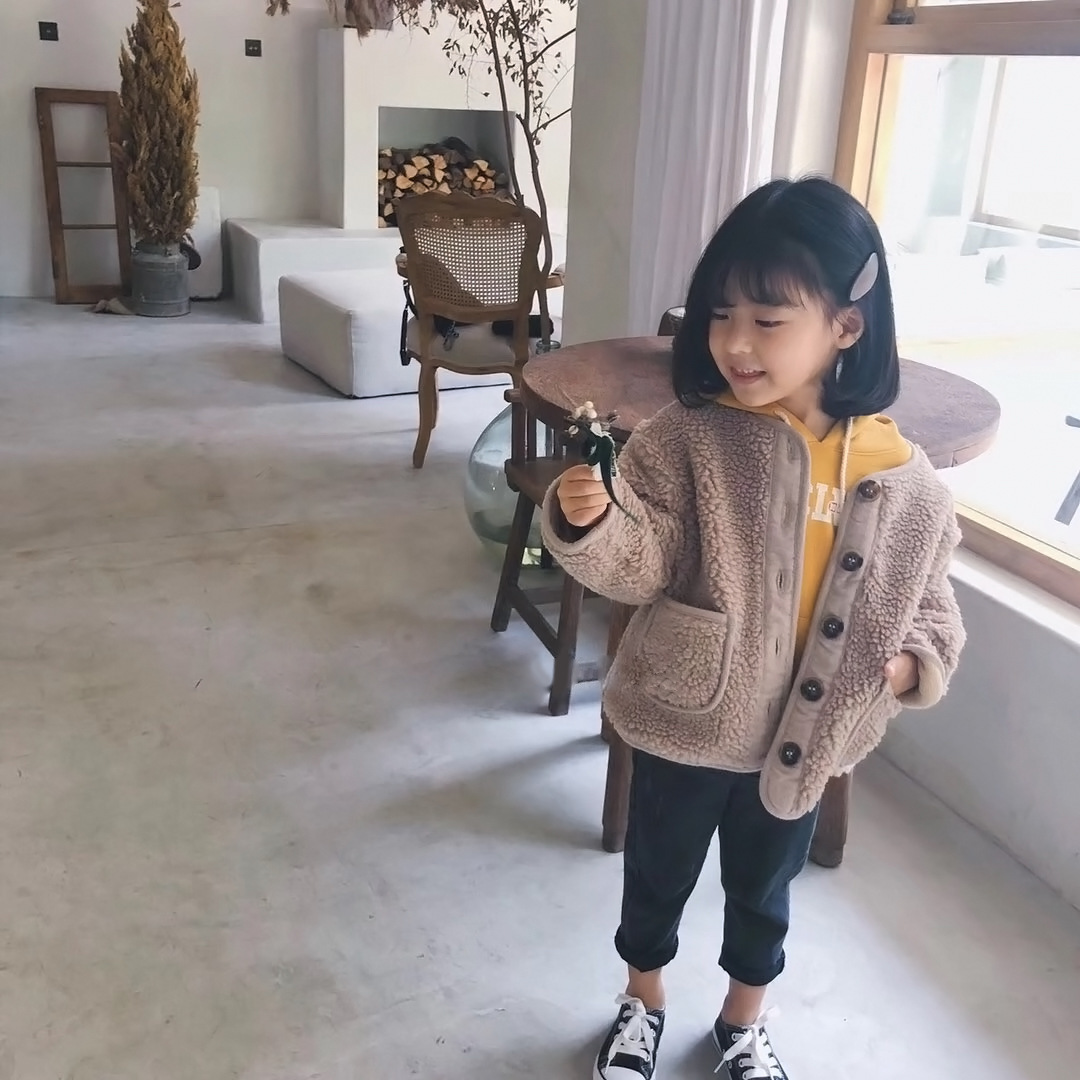 Autumn Winter New Arrival Korean Version pure color woolen warm fashion thickened coat for cute sweet baby girls and boys 201126