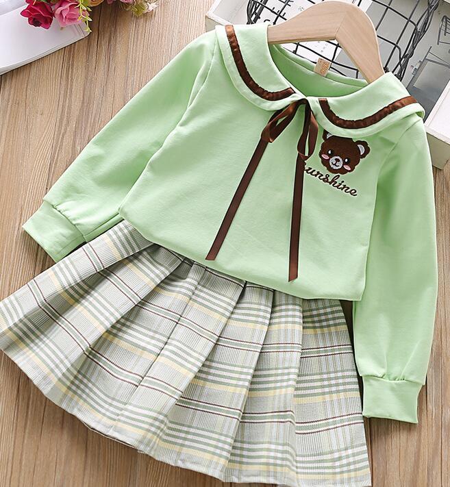 Girls autumn 2020 new Korean youth school suit pleated skirt bow top two piece setX1019