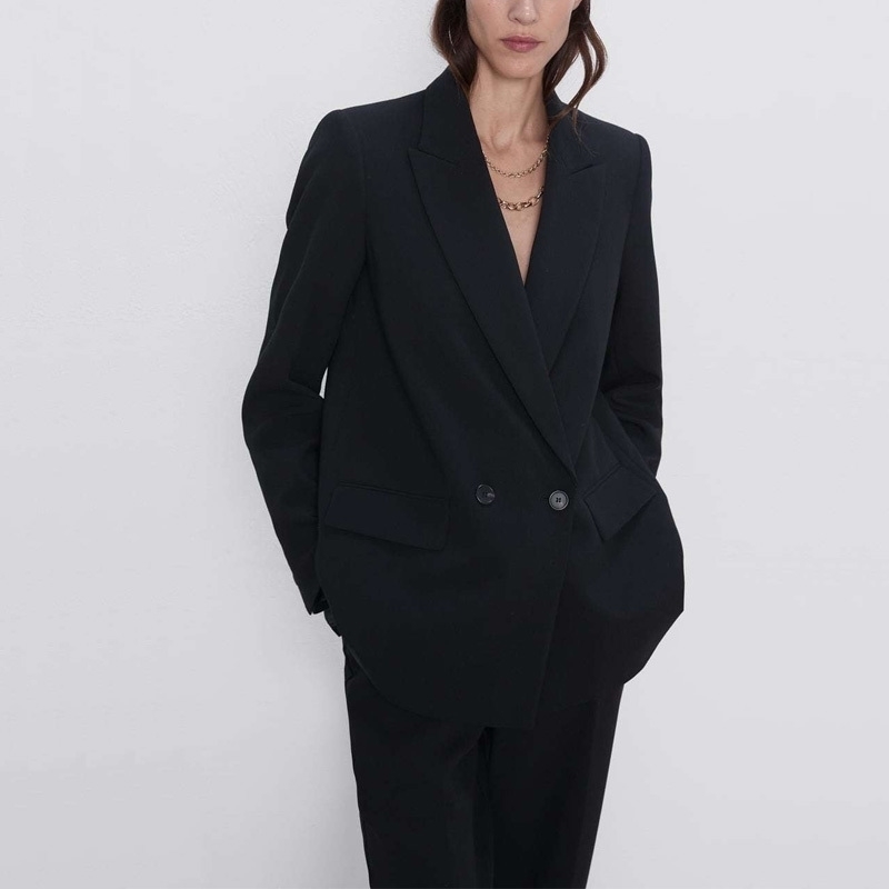 Autumn and winter women' blazer jacket casual solid color double-breasted pocket decorative coat 201023, Black
Autumn and winter women' blazer jacket casual solid color double-breasted pocket decorative coat 201023, Black