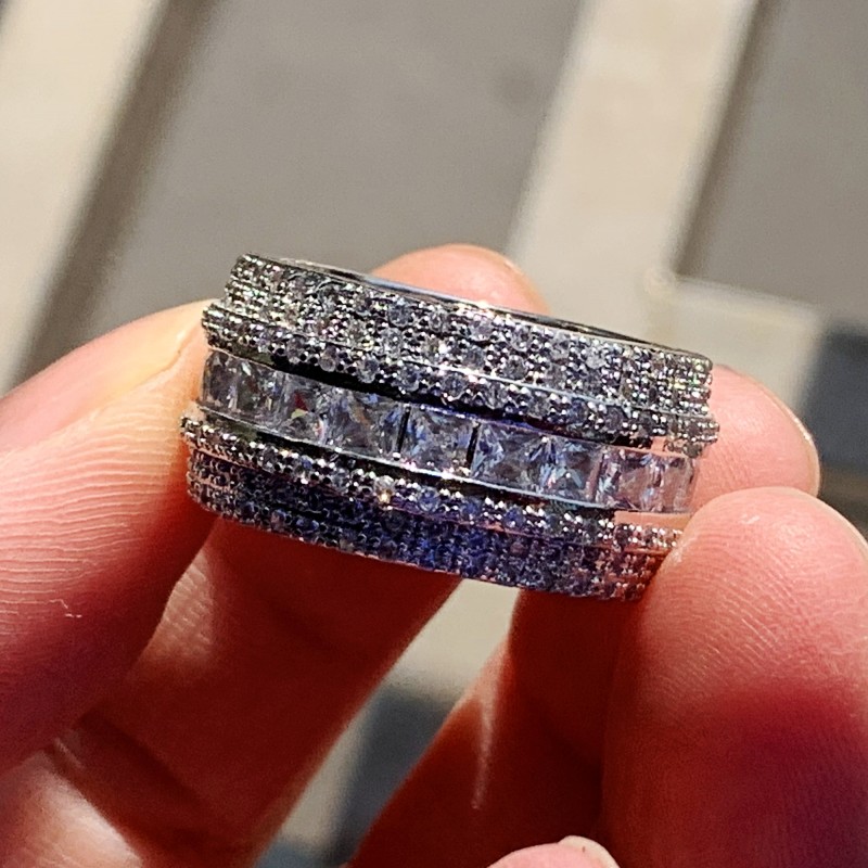 Stunning Sterg Sier Circle Princess White Topaz CZ Dia Women's Wedding Band Ring (Sizes 5-12)