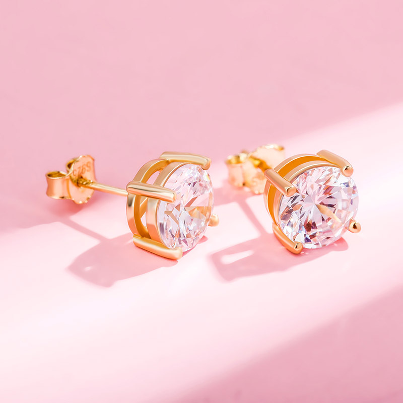 S925 Sterling Silver Stud Earrings Bling White Zircon Diamond Stone 18K Real Gold Plated Jewelry
